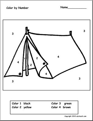Color by Number: Camping Theme Tent (prek_1)