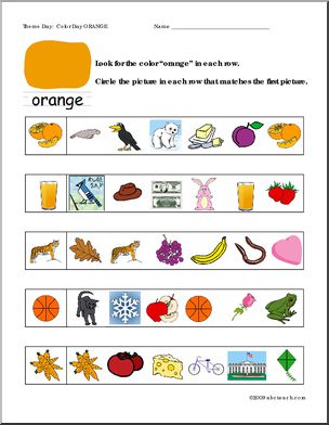Matching Oranges Color Activity Worksheets: Circle the Match – Orange – Abcteach