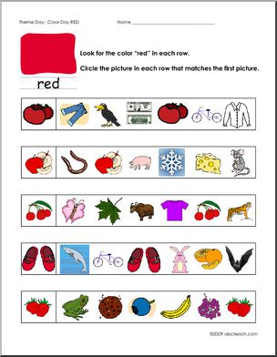 Worksheets: Circle the Match – Red