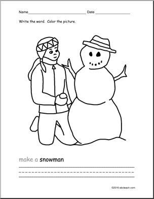 Coloring Page: Write and Color “Make a Snowman” (ESL)