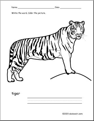 Coloring Page: Write and Color “Tiger” (ESL)