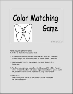 Board Game: Butterfly Colors (preschool) -b/w