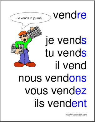 French: AfficheÃ³Conjugaison de Ã¬vendreÃ®. Avec illustration.