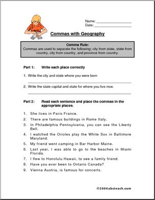 Worksheet: Commas – with geography