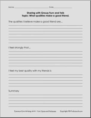 Writing Prompt: Opinion: Qualities of A Friend  (Grade 4)