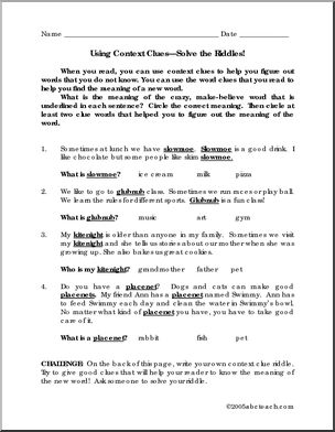 Context Clues (elementary) Worksheet
