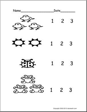 Count Groups of Objects 1-3 (ver 2) (pre-k/primary) Worksheet