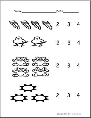 Count Groups of Objects 2-4 (ver 1) (pre-k/primary) Worksheet