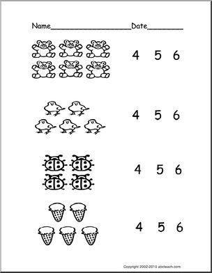 Count Groups of Objects 4-6 (ver 3) (pre-k/primary) Worksheet