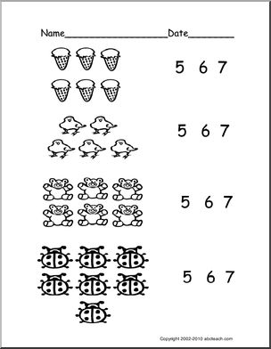 Count Groups of Objects 5-7 (ver 1) (pre-k/primary) Worksheet