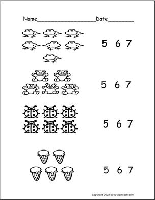 Count Groups of Objects 5-7 (ver 2) (pre-k/primary) Worksheet