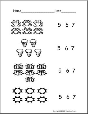 Count Groups of Objects 5-7 (ver 3) (pre-k/primary) Worksheet