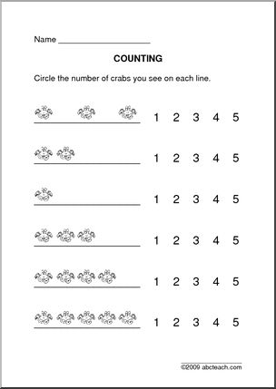 Counting Crabs (up to 5) – pre-k/primary Worksheet