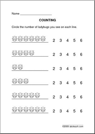 Counting Ladybugs (up to 6) – pre-k/primary Worksheet