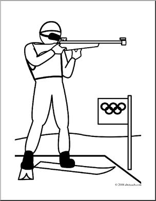 Clip Art: Winter Olympics: Biathlon (coloring page)