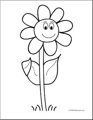 Clip Art: Smiling Daisy (coloring page) – Abcteach