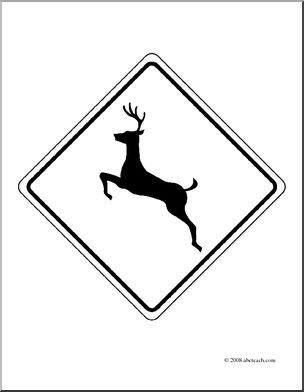 Clip Art: Signs: Deer Crossing 1 (coloring page)