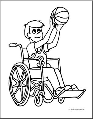 Clip Art: Kids: Boy Playing Basketball (coloring page)