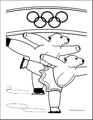 Clip Art: Cartoon Olympics: Polar Bear Figure Skating (coloring page)