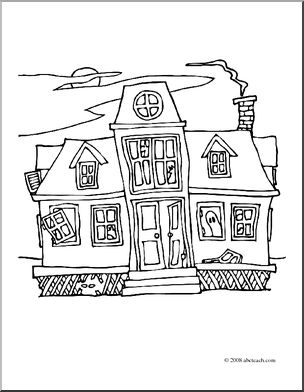 Clip Art: Haunted House (coloring page)