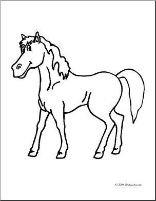 Clip Art: Cartoon Horse: Stallion (coloring page) – Abcteach