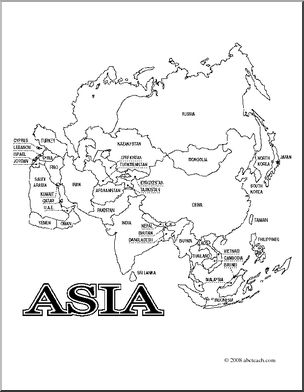 Clip Art: Asia Map (coloring page) Labeled