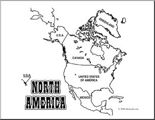 Clip Art: North America Map (coloring page) Labeled – Abcteach