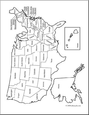 Clip Art: United States Map (coloring page) Labeled – Abcteach