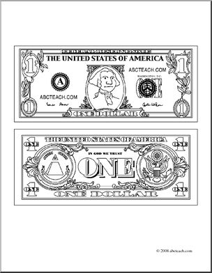 Clip Art: Dollar Bill Outline (coloring page)
