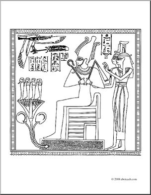 Clip Art: Ancient Civilizations: The Egyptians: Osiris, Isis & Nephthys (coloring page)