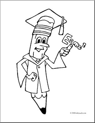 Clip Art: Cartoon Professor Pencil (coloring page)