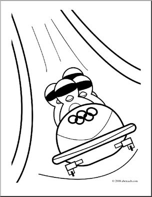 Clip Art: Cartoon Olympics: Penguin Bob Sleigh (coloring page)