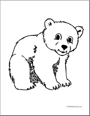 Clip Art: Cartoon Polar Bear Cub (coloring page)