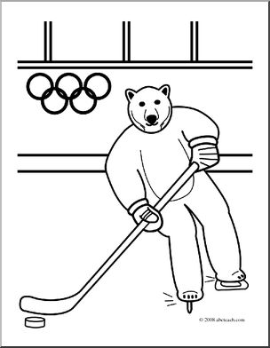 Clip Art: Cartoon Olympics: Polar Bear Ice Hockey (coloring page)