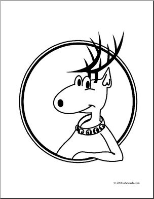 Clip Art: Christmas Portraits: Reindeer (coloring page)