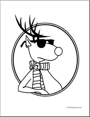 Clip Art: Christmas Portraits: Cool Reindeer (coloring page)