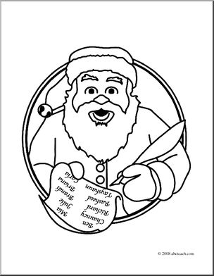 Clip Art: Christmas Portraits: Santa (coloring page)