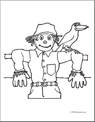 Clip Art: Scarecrow 1 (coloring page) – Abcteach