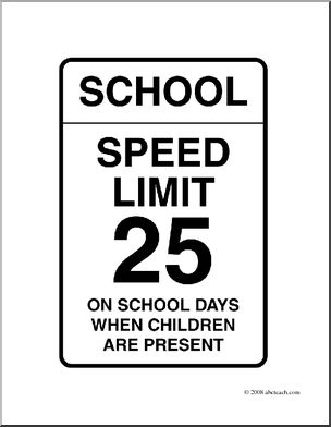 Clip Art: Signs: School Speed Limit (coloring page)