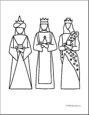 Clip Art: Religious: 3 Kings (coloring page) – Abcteach