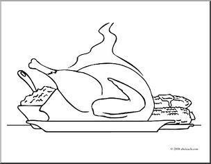 Clip Art: Turkey Dinner (coloring page)