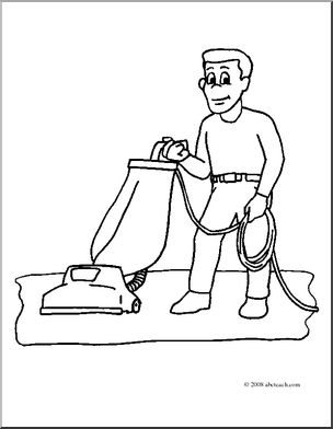 Clip Art: Kids: Chores: Vacuuming (coloring page)
