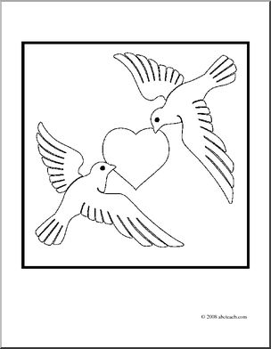 Clip Art: Valentine Doves 1 (coloring page)