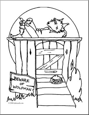Clip Art: Halloween Houses: Wolfman’s Dog House (coloring page)