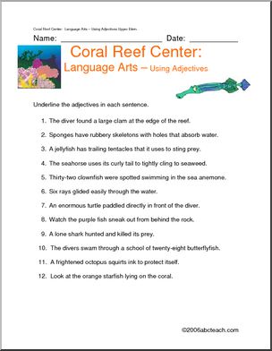Learning Center: Coral Reef – Language Arts – Adjectives (upper elem)