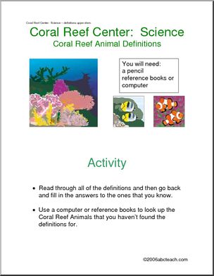 Learning Center: Coral Reef – Science- Animals (upper elem)