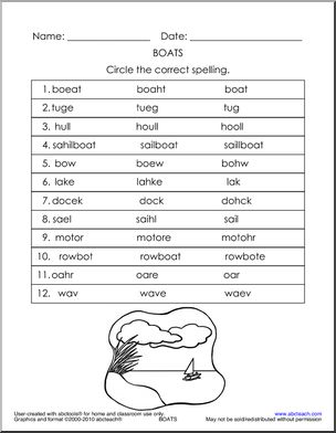 Circle and Spell: Boat/Sailing Theme (primary)
