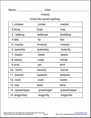 Circle and Spell: Insects 2 (primary/elementary) – Abcteach