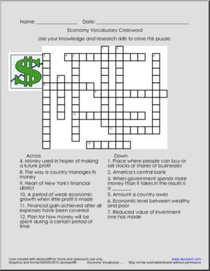 Crossword: Economy Vocabulary (upper el-high school)