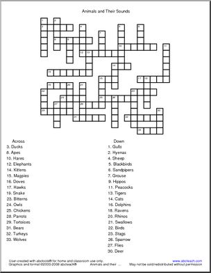 Crossword: Animals and Their Sounds